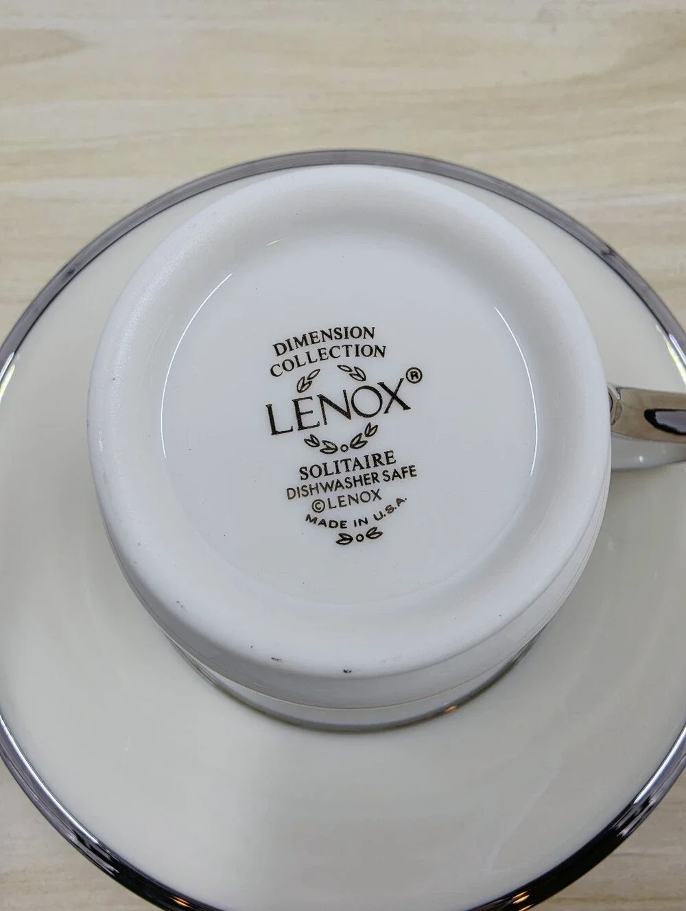 Lenox Solitaire Pattern Footed Cup & Saucer Set Platinum Rim Dimension Porcelain